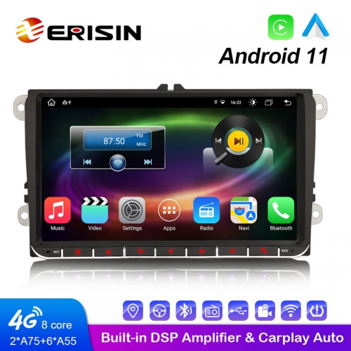 ErisinES8691V9インチAndroid11.0カーマルチメディアプレーヤー内蔵4GWiFiCarPlay＆VWキャディ用自動ラジオGPSシステムJetta Amarok EOS Tiguan Beetle