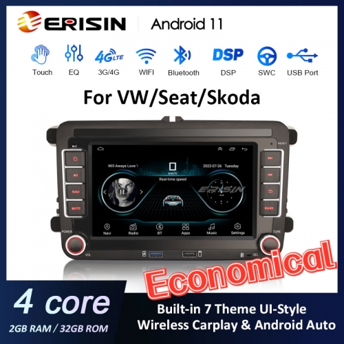 Erisin ES2255V 7 &quot;HD Android 11 カーステレオシステム VW SEAT Skoda Fabia GPS ナビゲーションワイヤレス Apple CarPlay DSP アンプ用