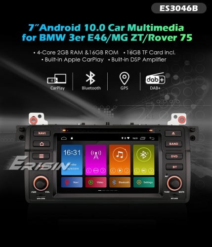 Erisin ES3046B 7" DSP DAB + Android 10.0車DVD Wifi 4G GPS for BMW 3er E46 M3ローバー75 MG ZT