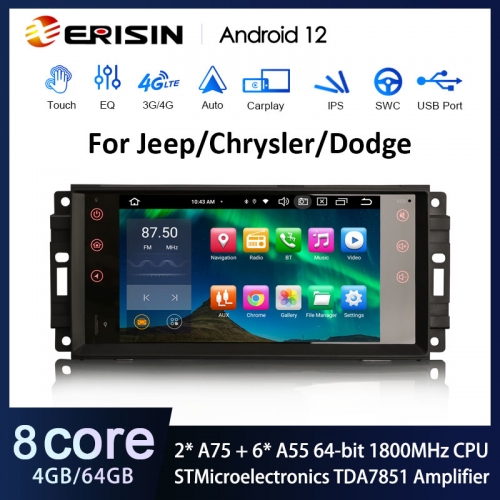 ES8576J JeepErisin ES8576J 8-Core Android 12.0 DAB Autoradio GPS Wireless CarPlay SWC DTV DSP For Jeep Compass Wrangler Chrysler Dodge Stereo
